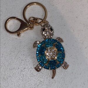 Sparkling Turtle Keychain with Blue and Gold Accents